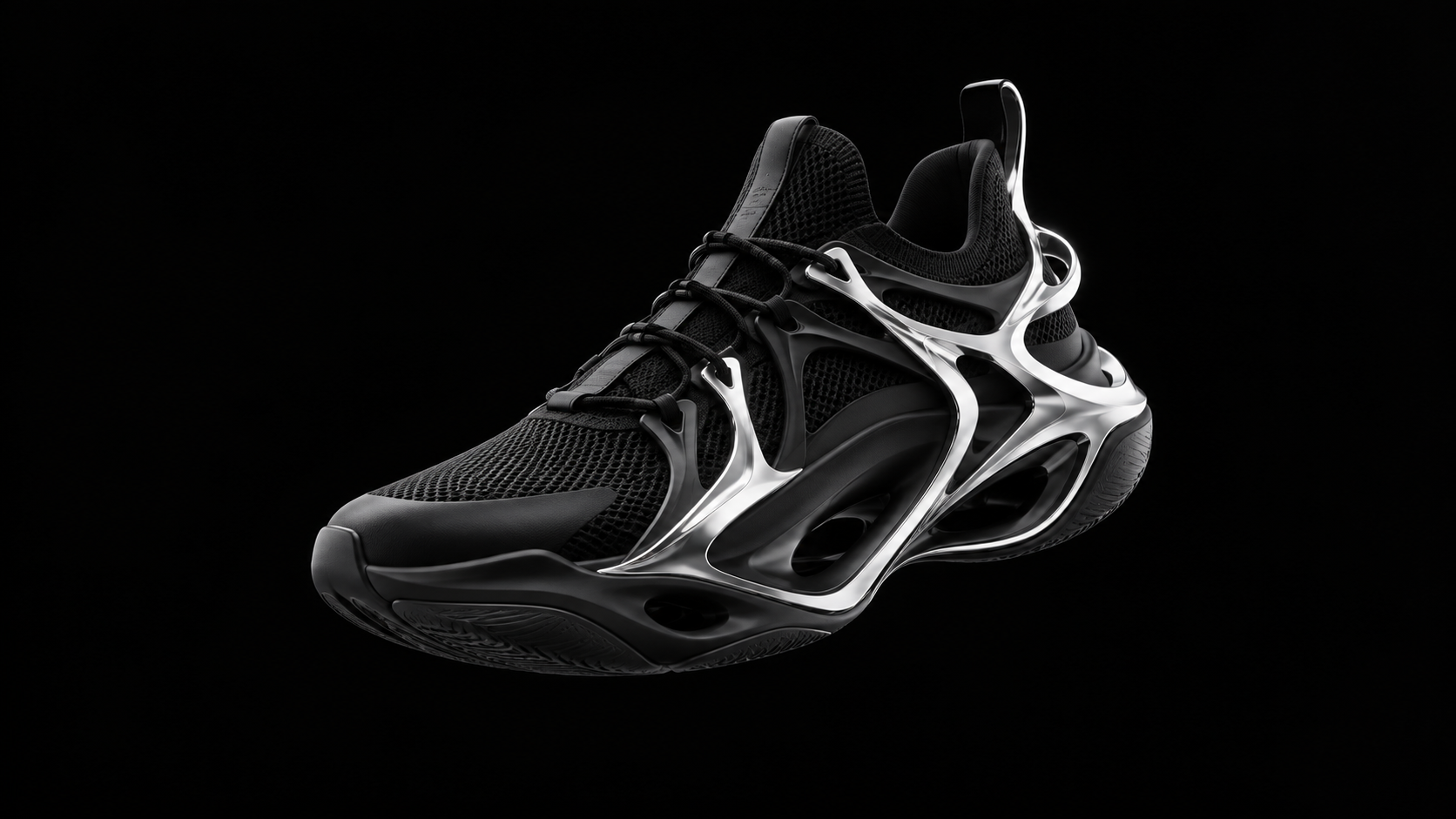 Sneaker conceptual de formas esculturales en blanco y negro